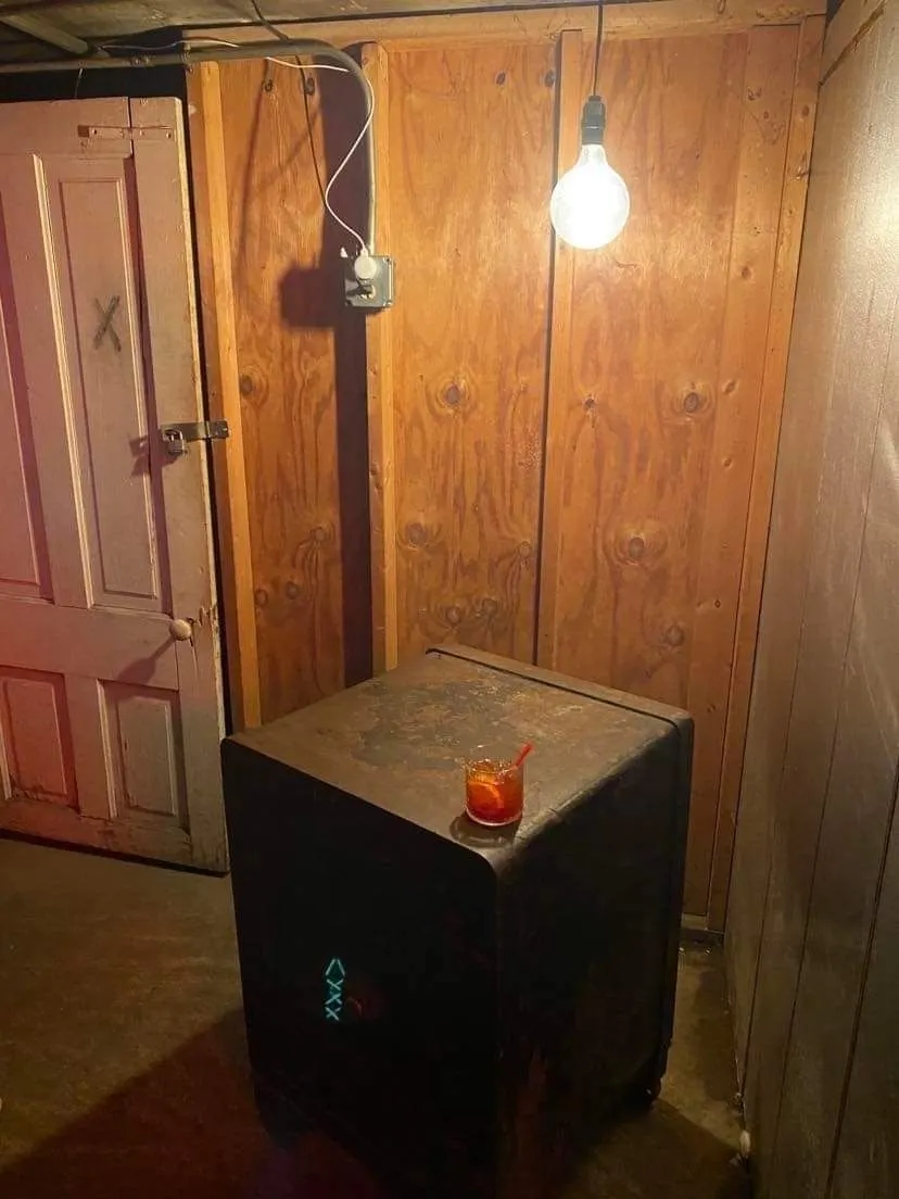 Old basement with light and drink