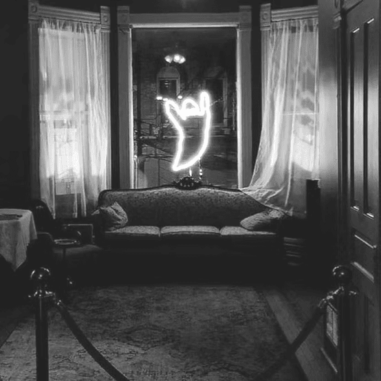 Neon ghost sign in cozy setting