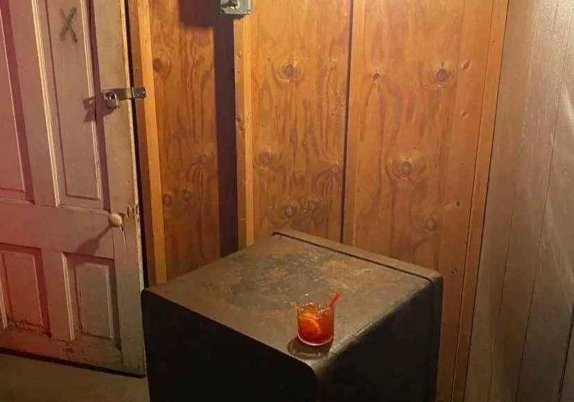 Old basement with light and drink